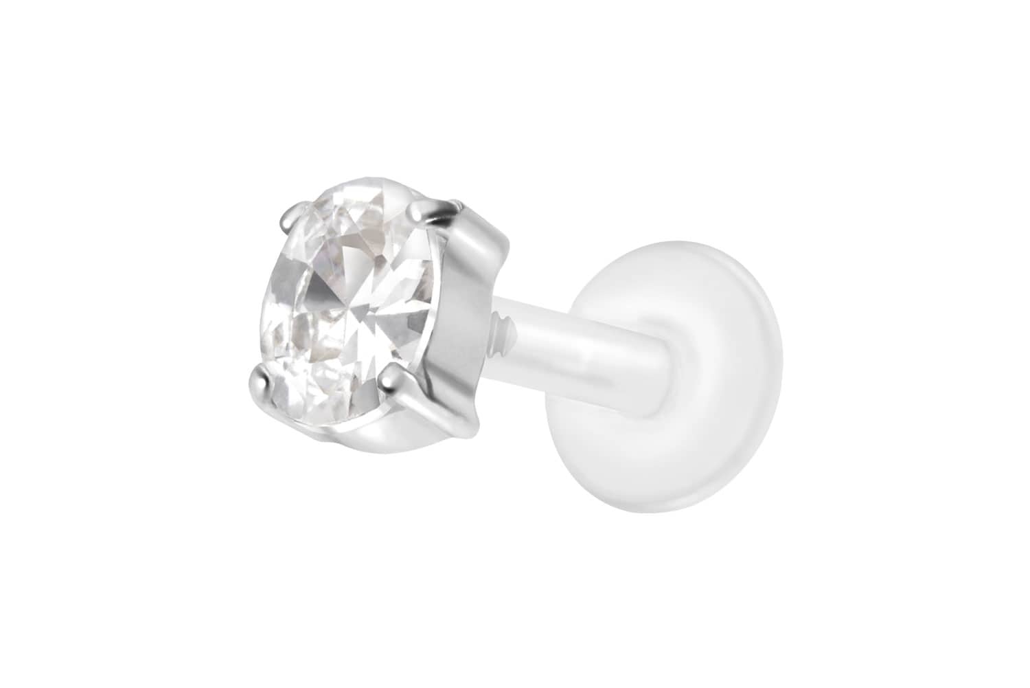 PTFE Labret Piercing mit Innengewinde + Titan-Aufsatz EINGEFASSTES KRISTALLOVAL